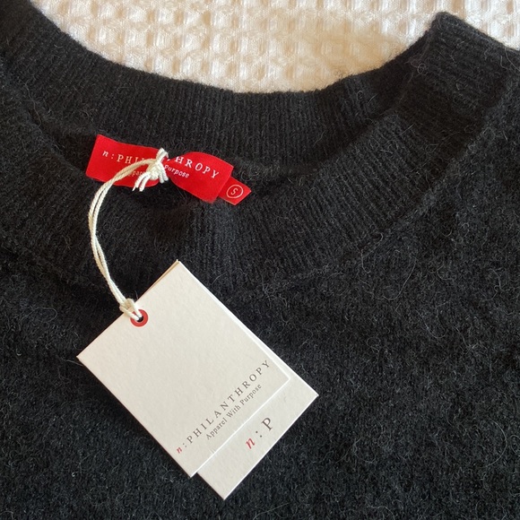 NEW! $228 n:PHILANTHROPY Amy Lace-Up Sleeve Sweater Black Cat Size Small - Picture 6 of 9